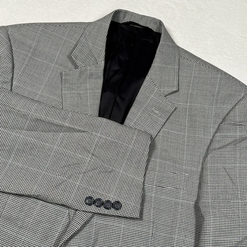 Jos A Bank Blazer Mens‎ 43L Gray Wool Houndstooth Two Button Jacket Sport Coat